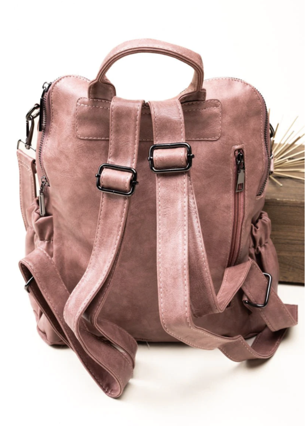 THE BEST DAY MAUVE PINK FAUX LEATHER BACKPACK TOTE