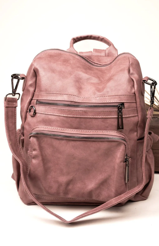 THE BEST DAY MAUVE PINK FAUX LEATHER BACKPACK TOTE