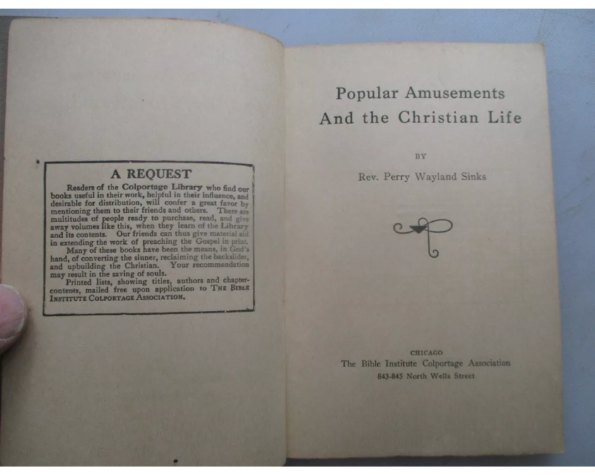 Popular Amusements and The Christian Life 1896 Anti-Dance, Theatre, Cards