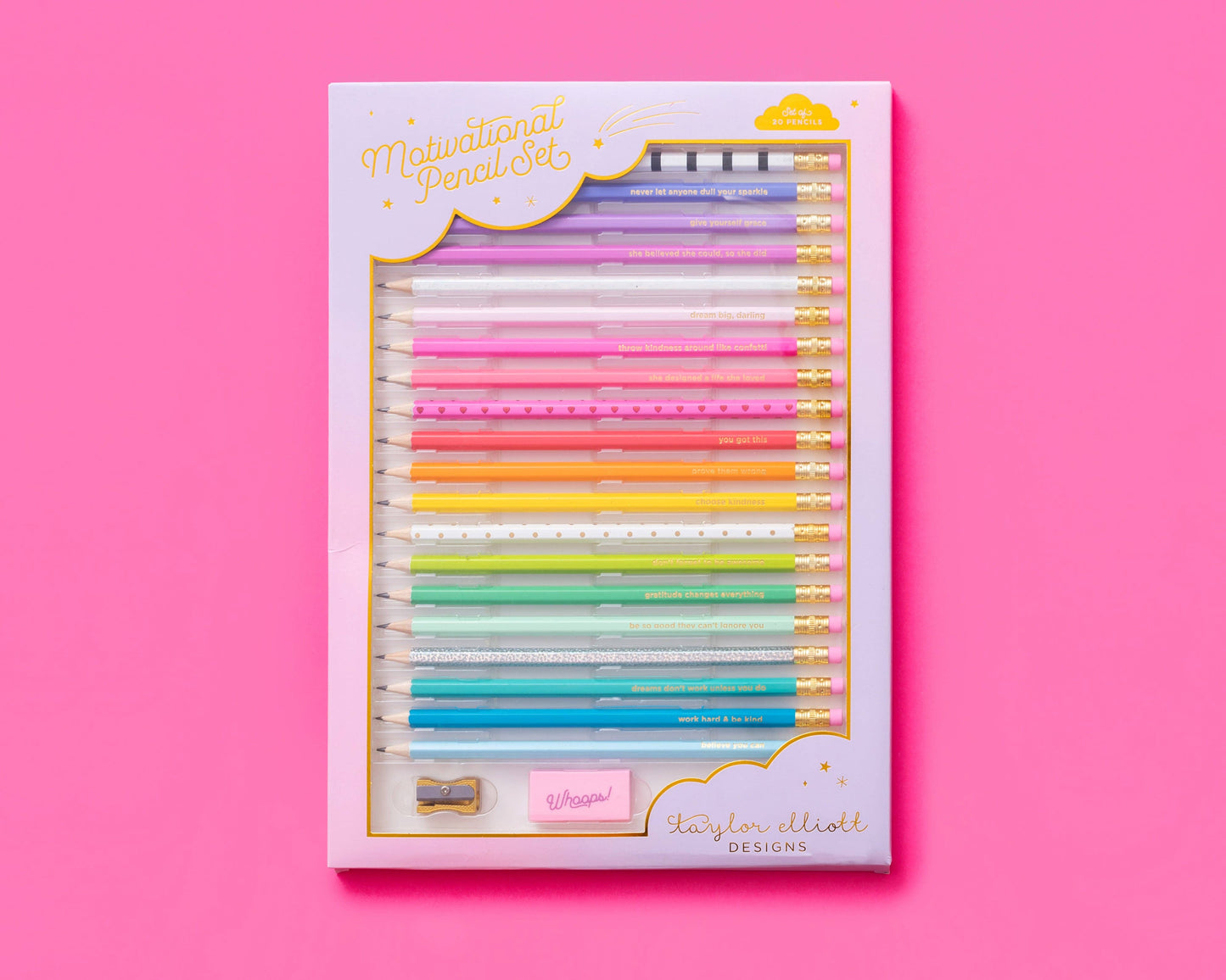 Taylor Elliott Designs Pencil Set - Motivational - Asst Colors - 22 Pcs