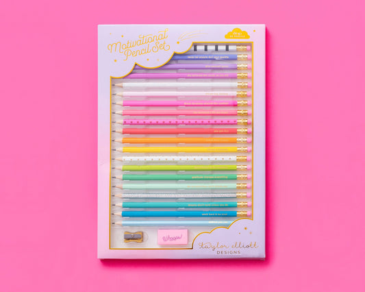 Taylor Elliott Designs Pencil Set - Motivational - Asst Colors - 22 Pcs