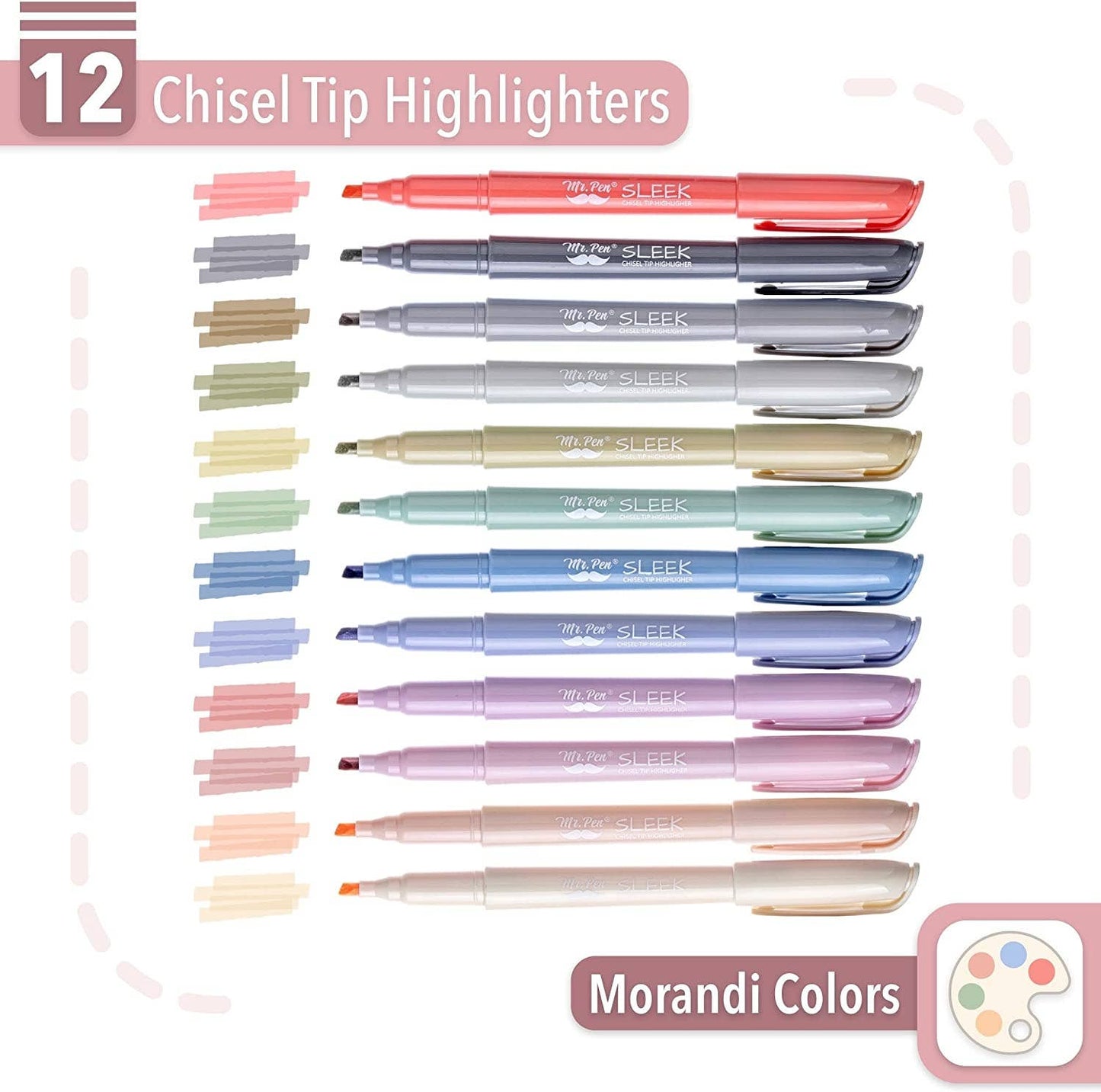 Mr. Pen - Morandi Highlighters 12 Pack Chisel Tip