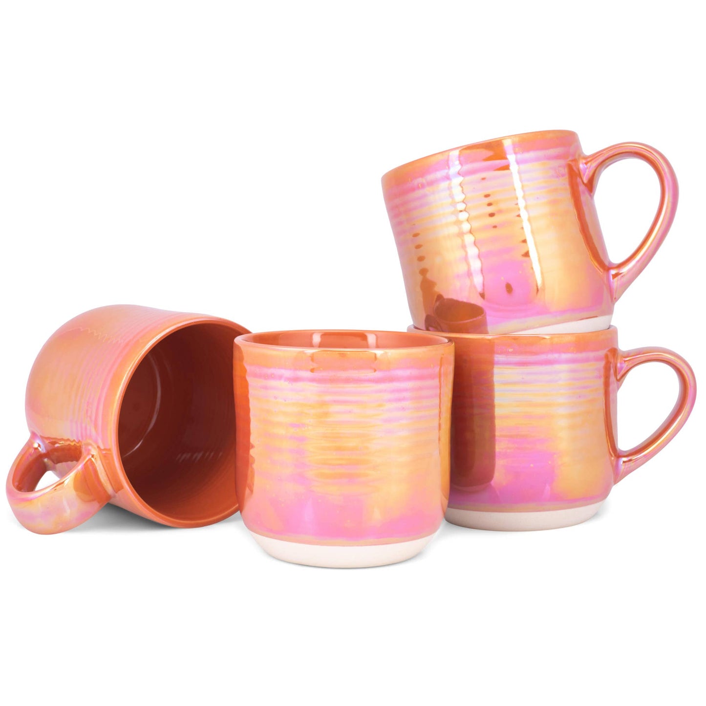 EAST AVENUE - Mug 4-Pack Orange Glossy Iridescent Reactive Glaze 17 Oz