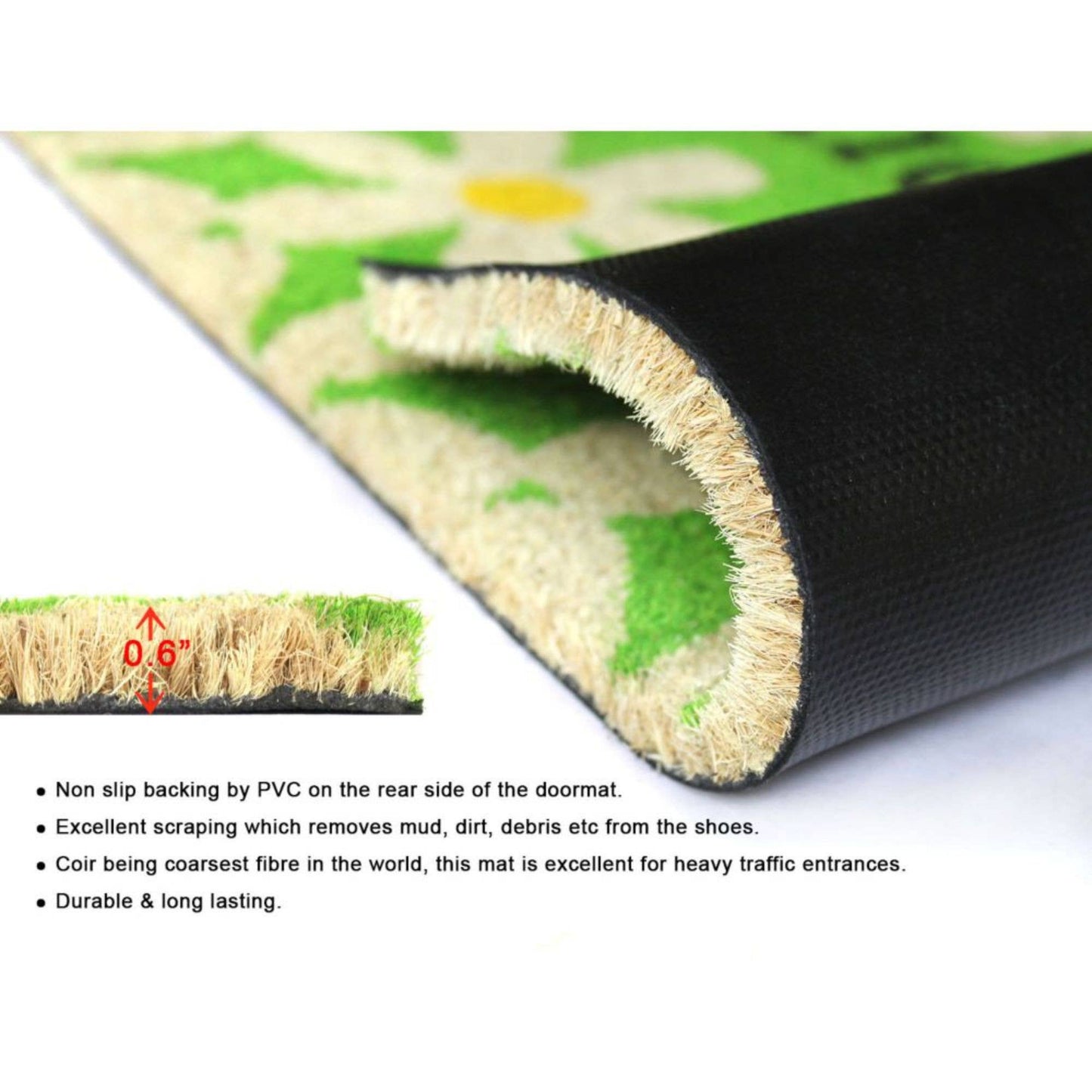 RugSmith - RugSmith Green  Machine Tufted Daisy Coir Doormat, 18" x 30"
