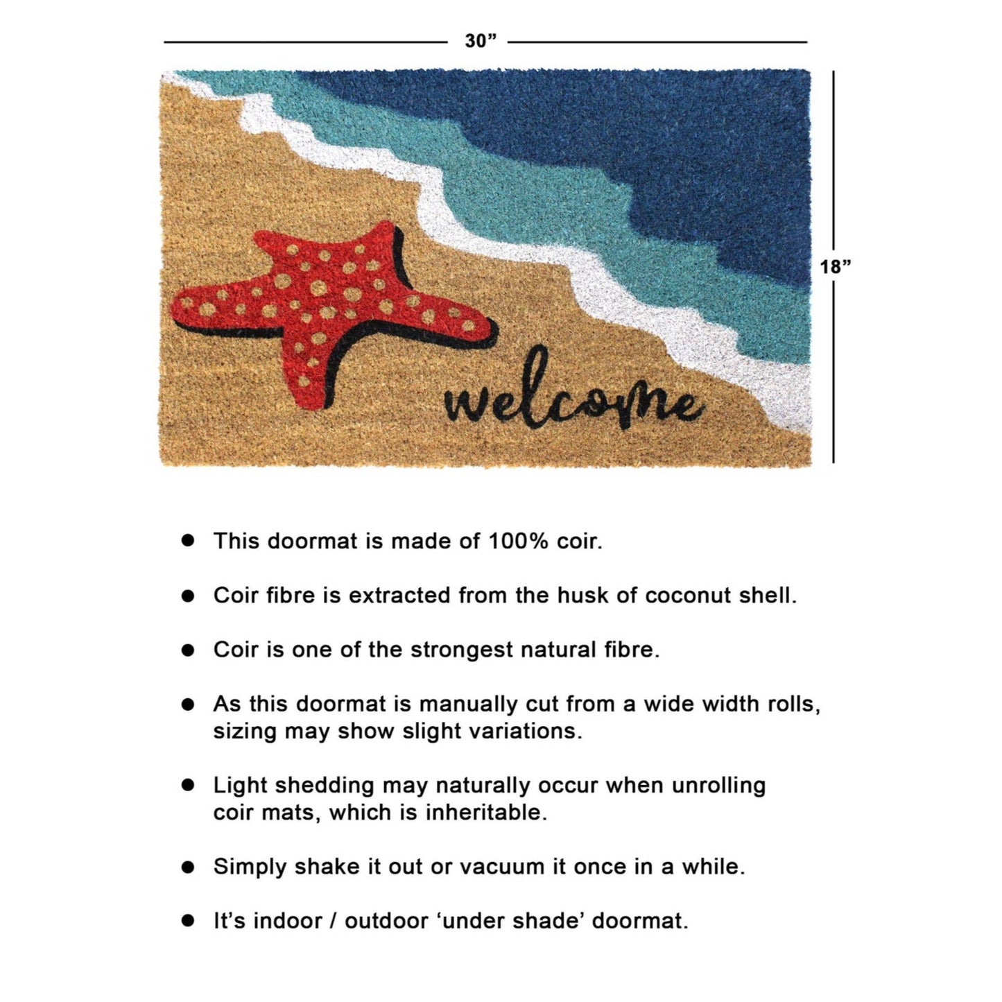 RugSmith - RugSmith Multi Tufted Starfish Welcome Doormat, 18" x 30"