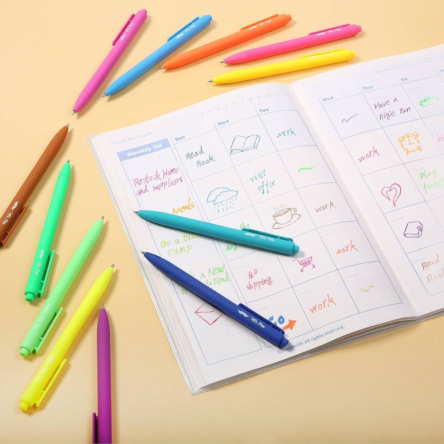 Mr. Pen - Cute 12-Pack Retractable Gel Pens with Colored Ink