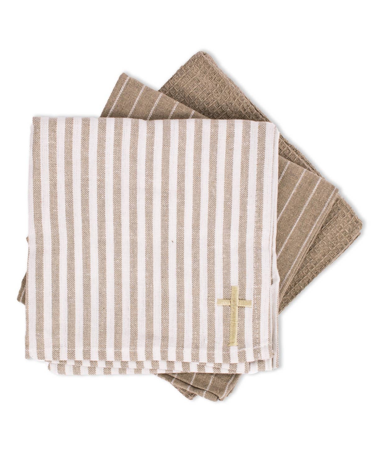 The Royal Standard - Cross Hand Towel Set   Taupe/Soft White   20x28   Set of 3