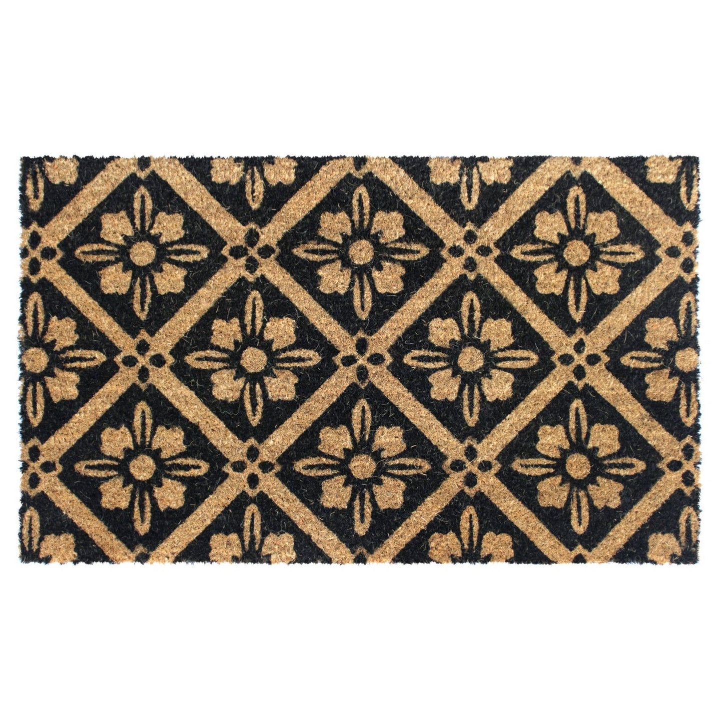 RugSmith - RugSmith Black Machine Tufted Mandala  Doormat, 18" x 30"
