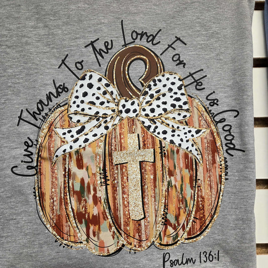 Saving Grace Tee Co- Give thanks to the Lord pumpkin tee
