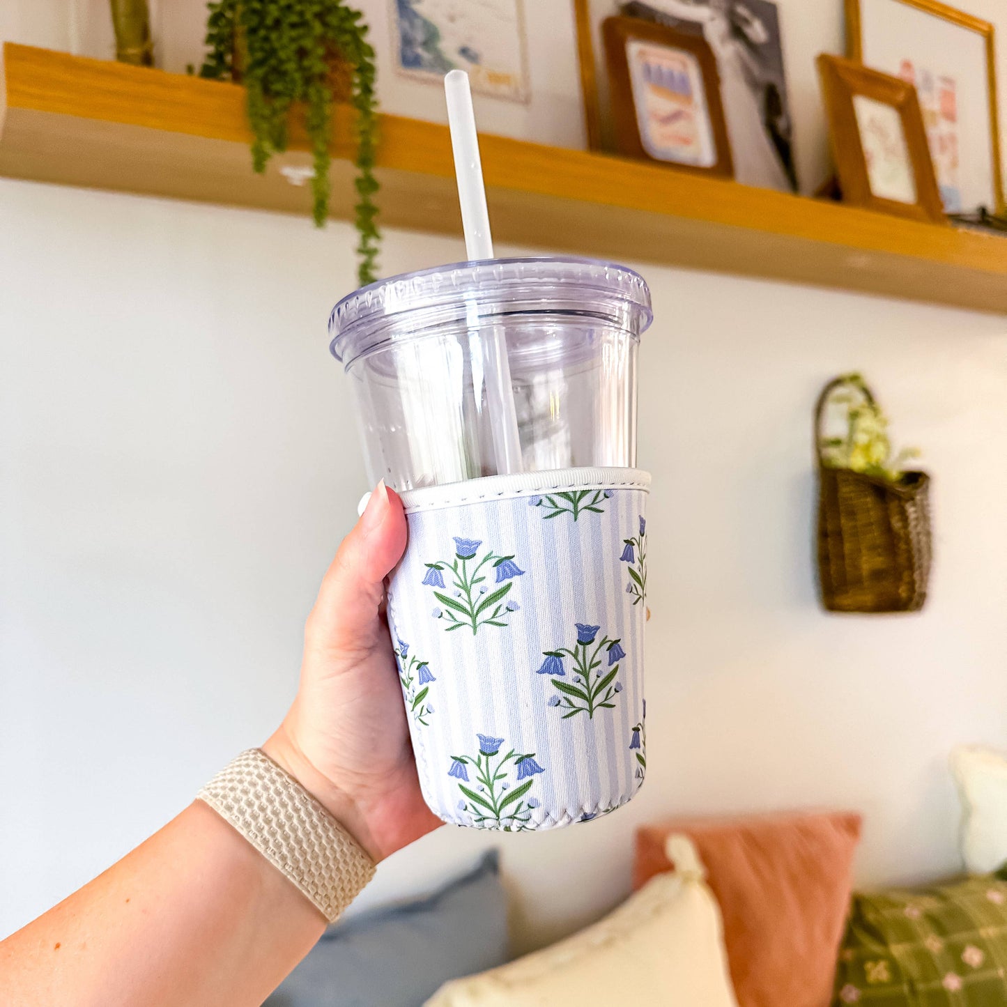 Oak Shore Collective LLC - Bellflowers and Stripes | Iced Coffee Sleeve