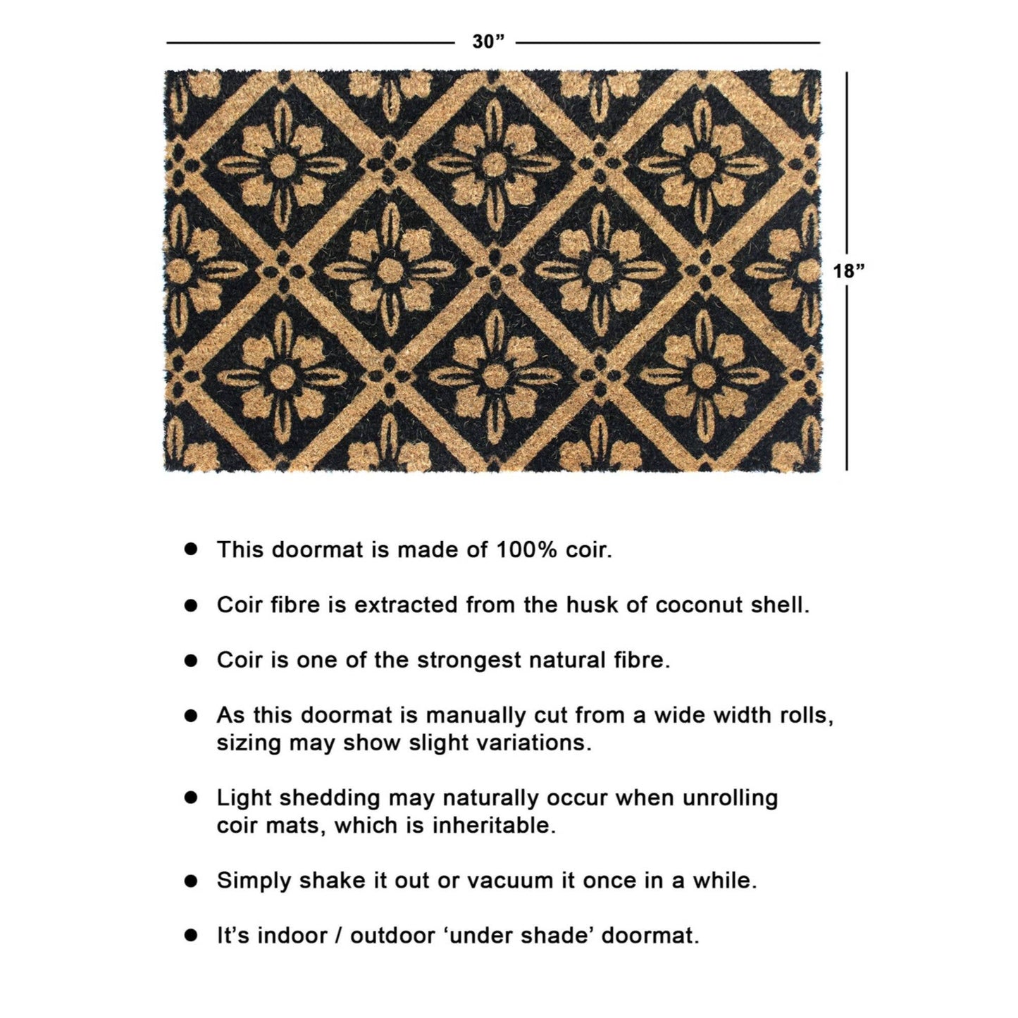 RugSmith - RugSmith Black Machine Tufted Mandala  Doormat, 18" x 30"