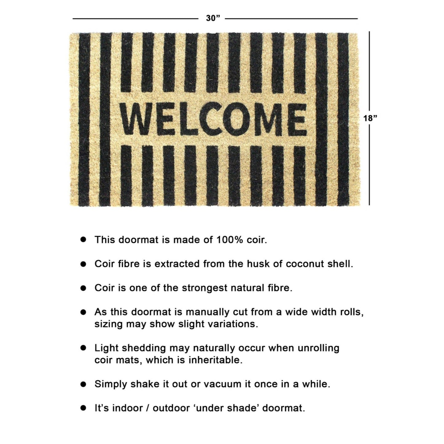 RugSmith - RugSmith Black Welcome Stripe Doormat, 18" x 30"