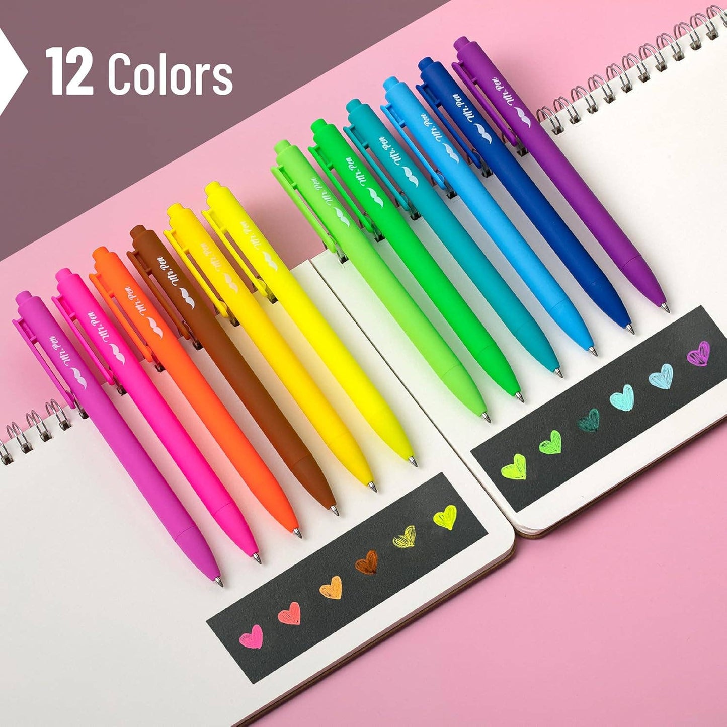 Mr. Pen - Cute 12-Pack Retractable Gel Pens with Colored Ink