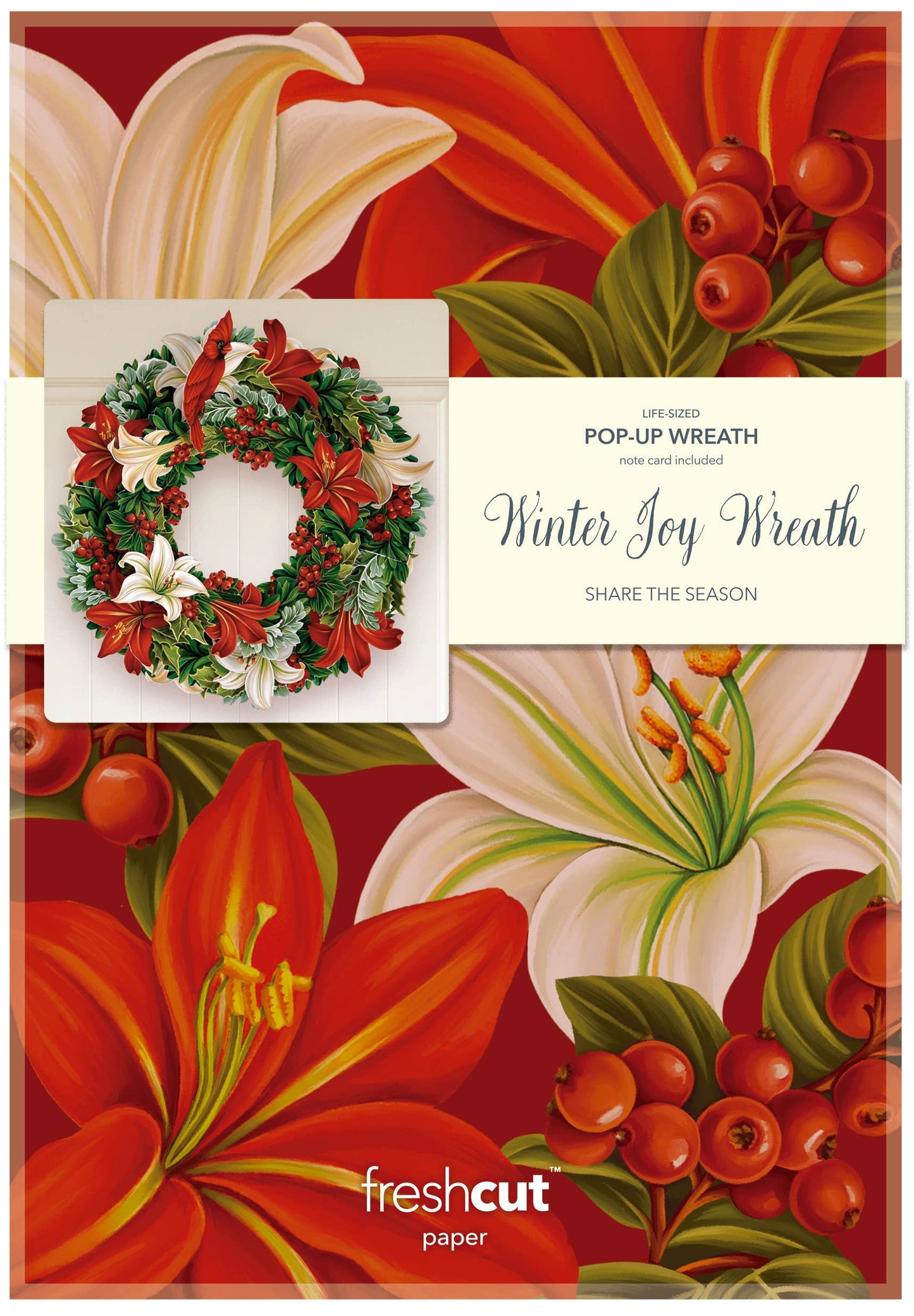 FreshCut Paper LLC - Winter Joy Wreath (6 Pop-up holiday Greeting Cards)