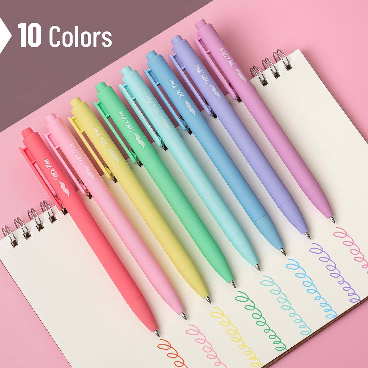 Mr. Pen - Retractable Gel Pens, 10 Pack, Color Ink, 0.7mm