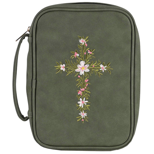 Magnolia - White Dove Bible Case Embroidered Cross Green XLarge