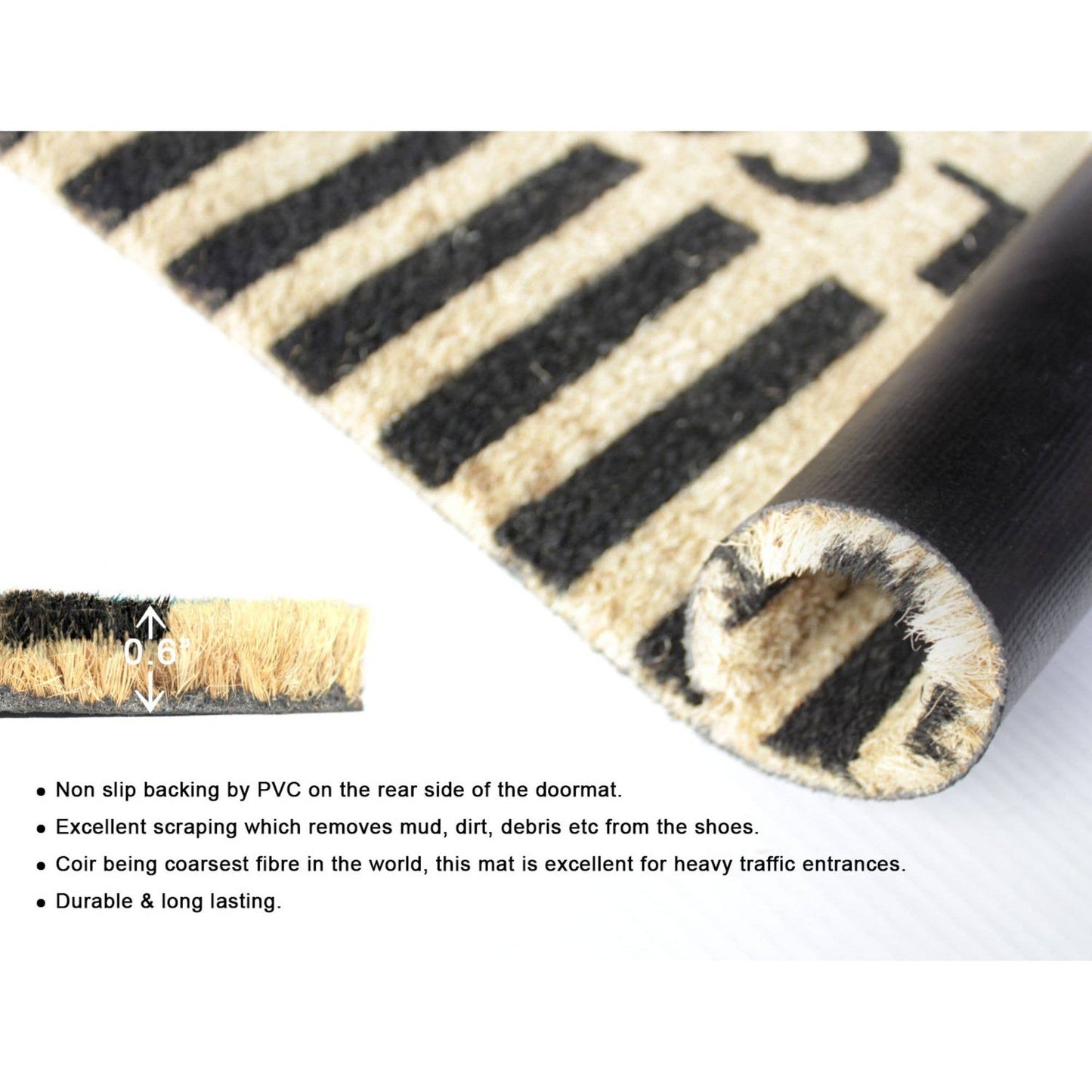 RugSmith - RugSmith Black Welcome Stripe Doormat, 18" x 30"