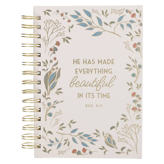 Christian Art Gifts - Journal Wirebound Ivory Floral Everything Beautiful Ecc 3:11