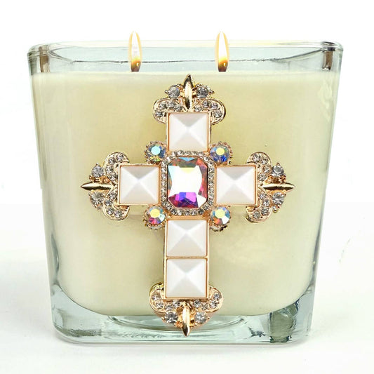 Abba Christian Products - SPIKENARD - 12oz PEARL/IRRIDESCENT CROSS CANDLE