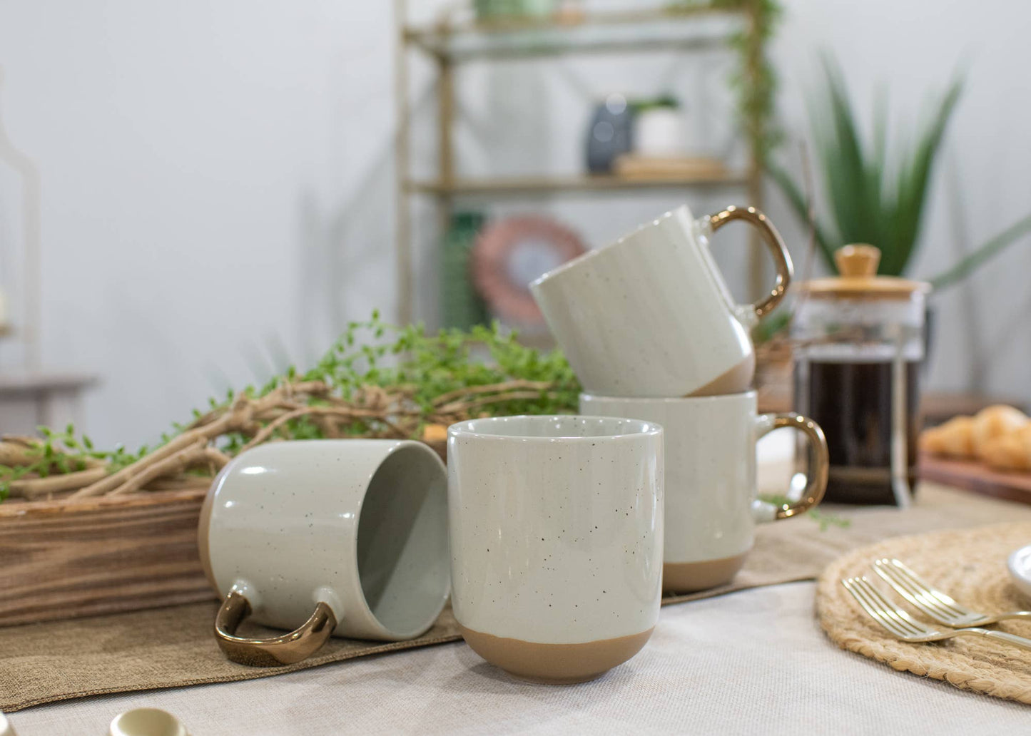 EAST AVENUE - 2-Tone Speckled Mug 4-Pack Gray Ceramic