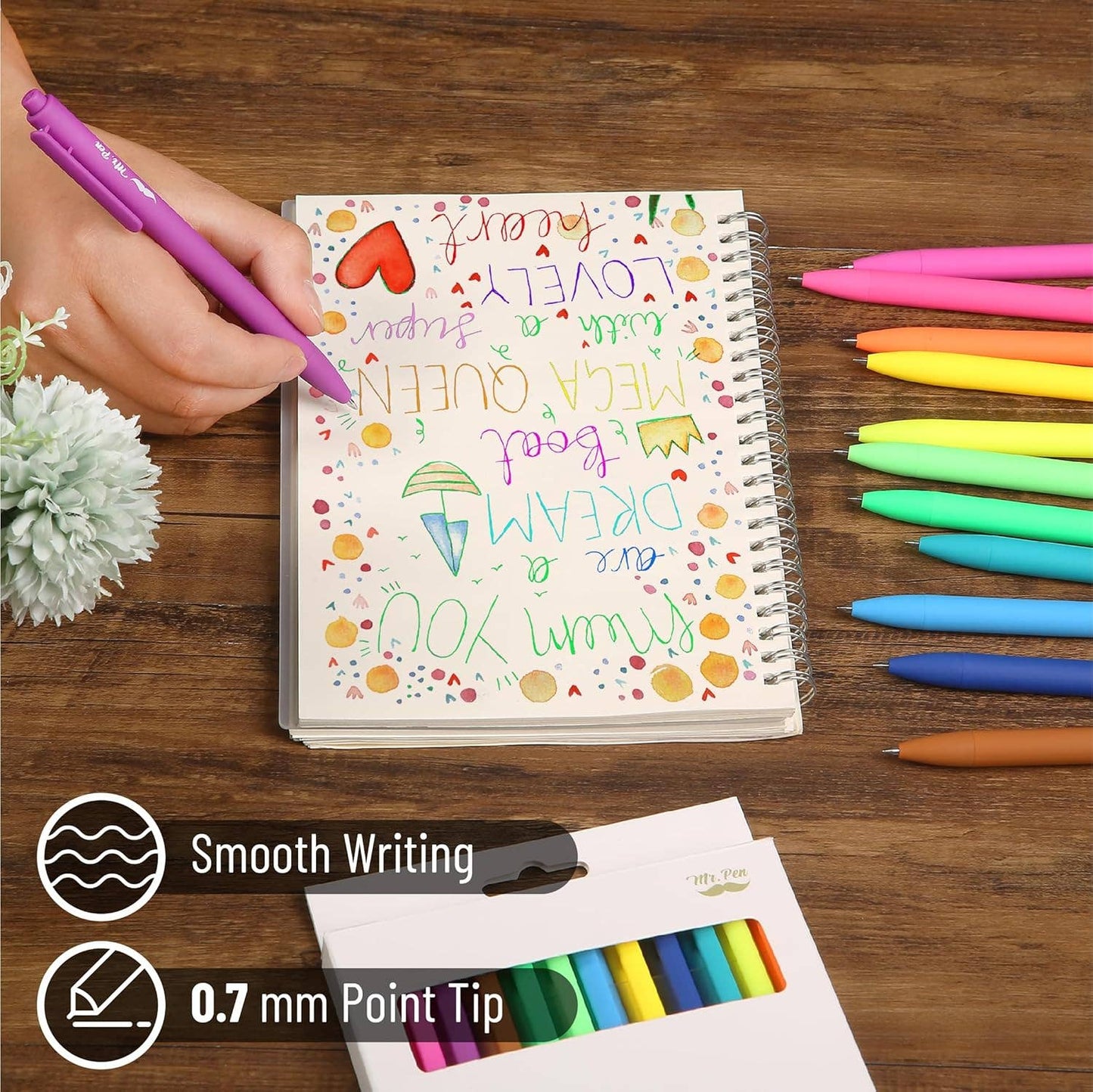 Mr. Pen - Cute 12-Pack Retractable Gel Pens with Colored Ink