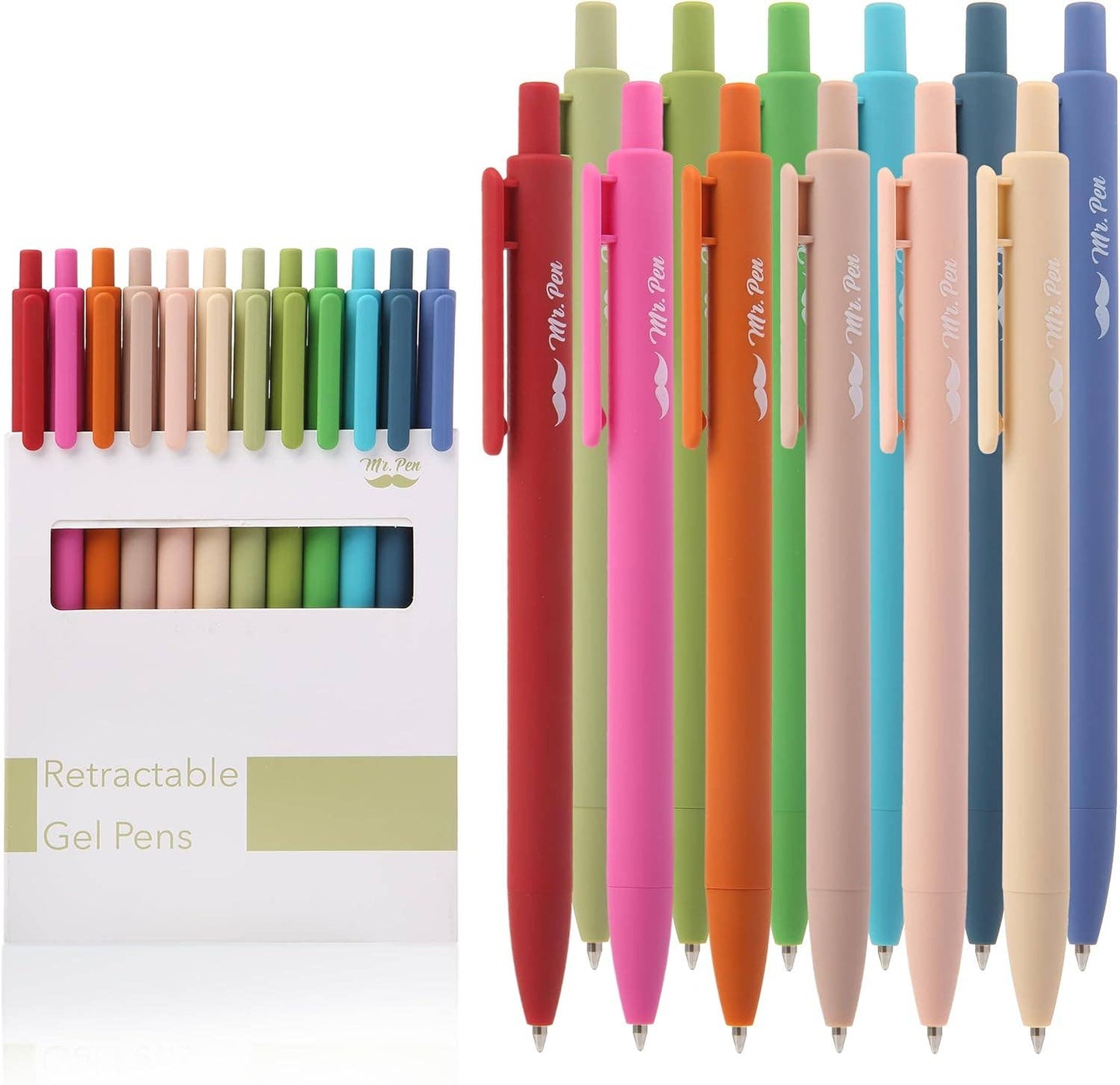 Mr. Pen - Cute 12-Pack Retractable Gel Pens with Colored Ink