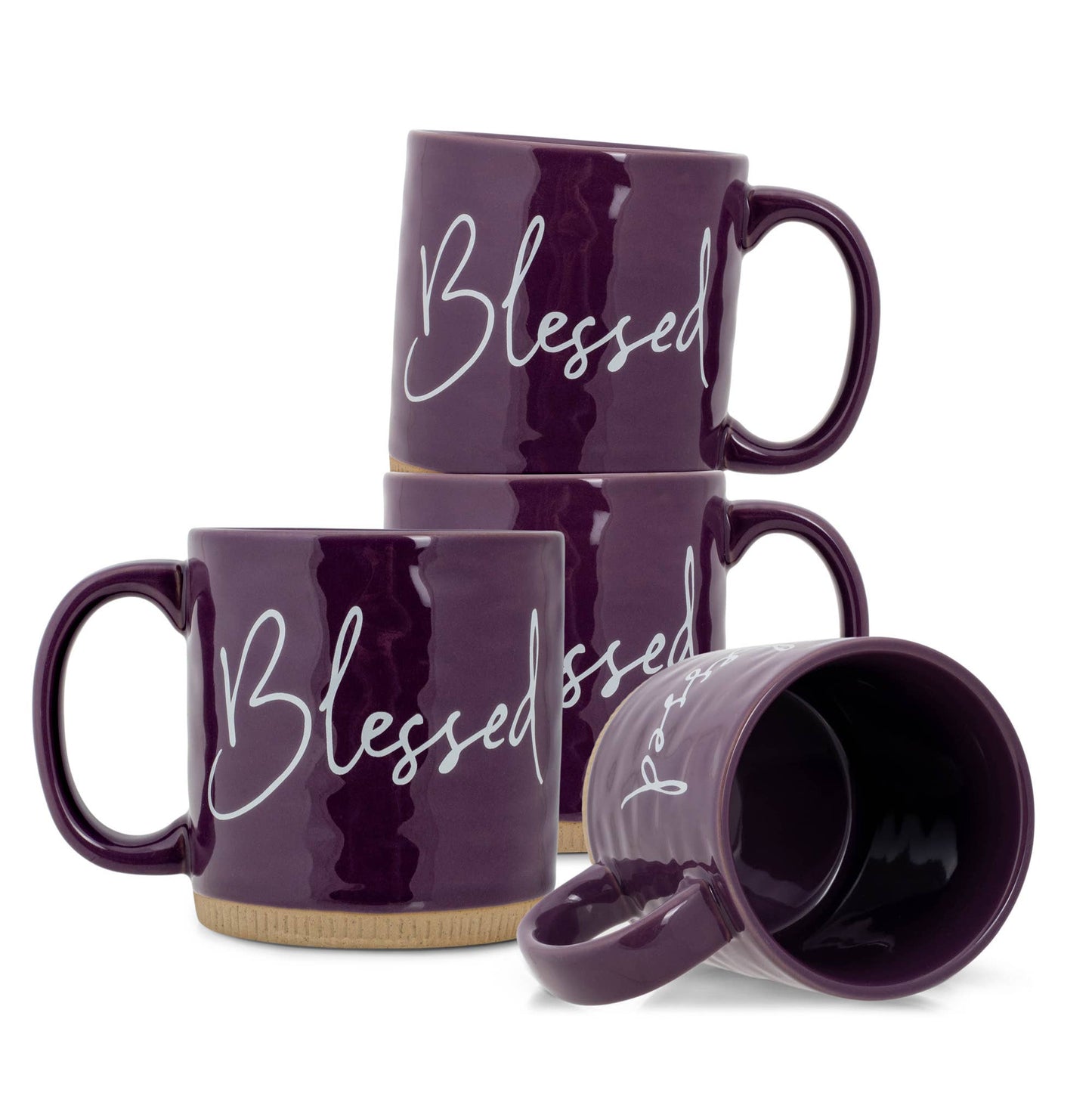 EAST AVENUE - 4-Pack Ceramic Mugs Blessed Purple Raw-Bottom