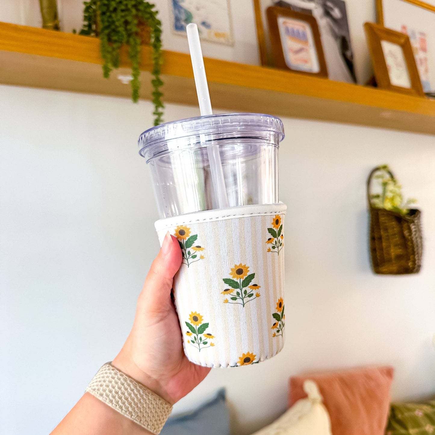 Oak Shore Collective LLC - Sunflowers and Stripes | Iced Coffee Sleeve