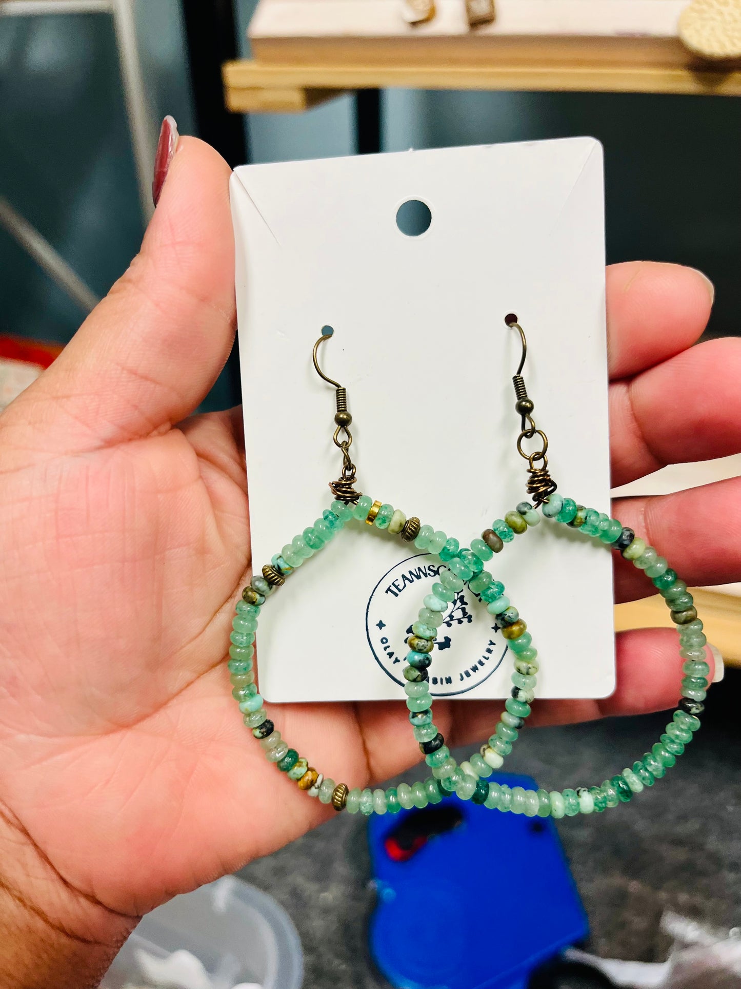 Teannscorner- bronze green beaded hoop earrings