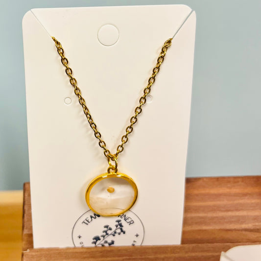 Teannscorner- Gold Clear Ocean  Waves mustard seed necklace