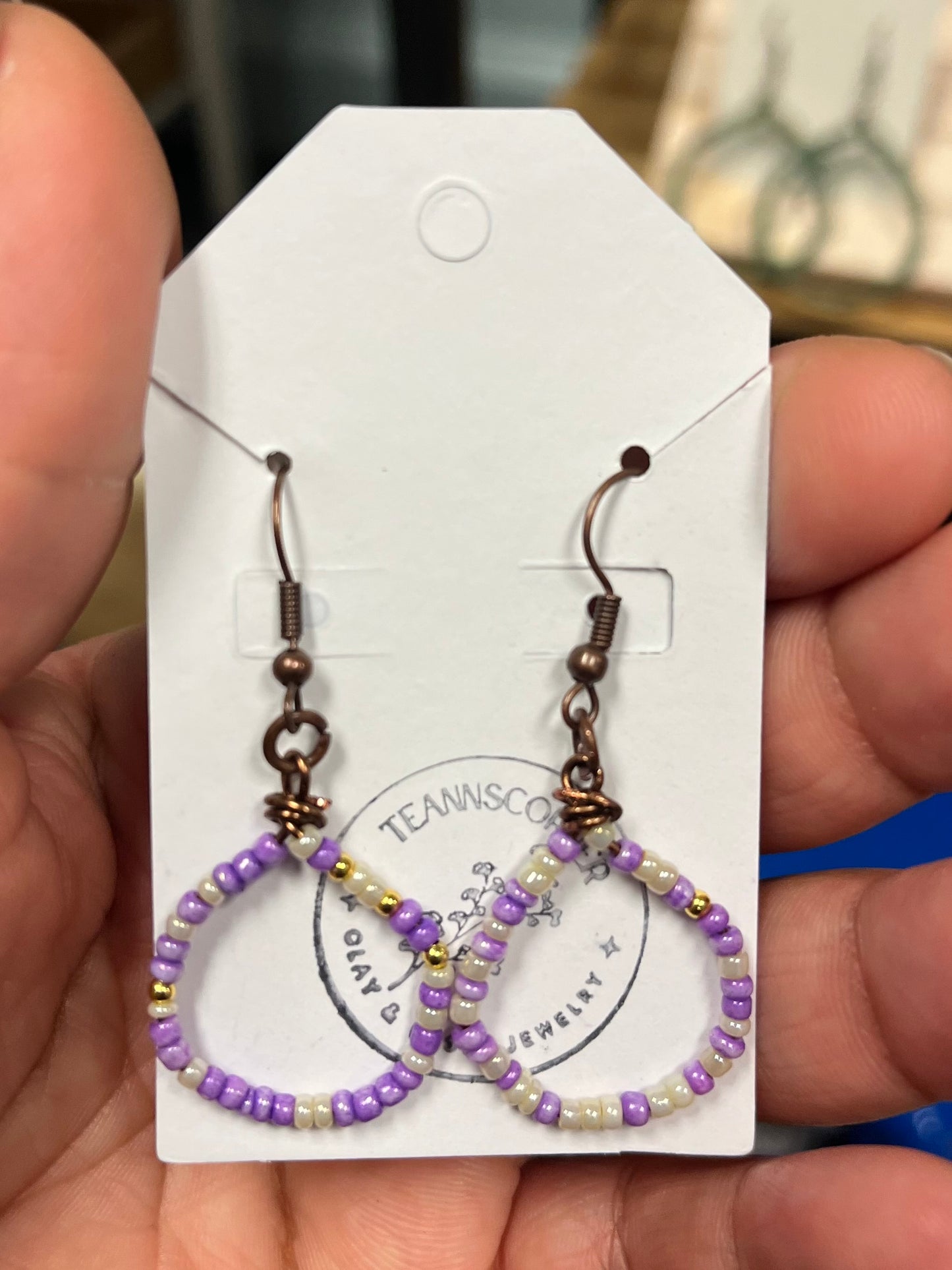 Teannscorner- bronze pastel purple and yellow beaded hoops