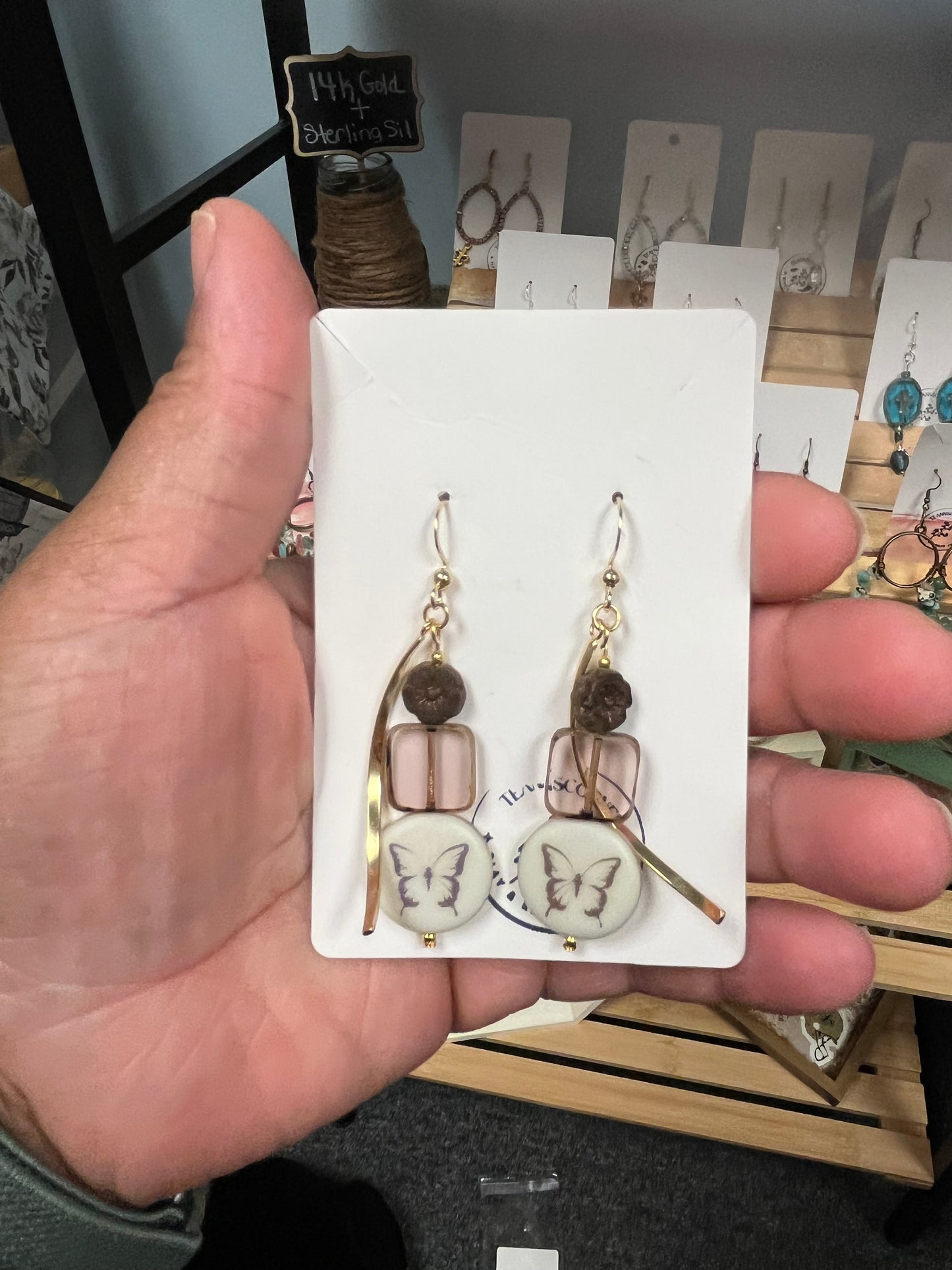 Teannscorner- Gold and Brown Beaded Butterfly Earrings $15