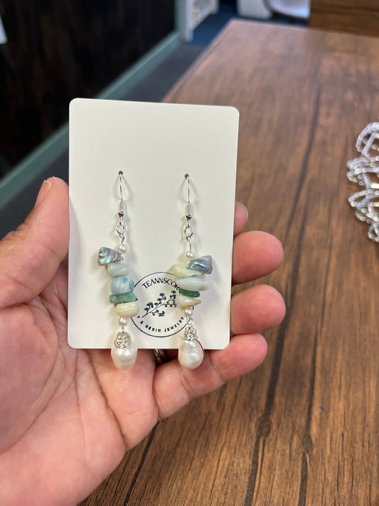 Teannscorner-  Sterling Silver Blue Seashell Pearl Earrings $15