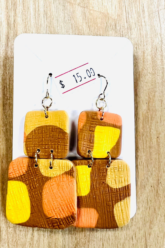Teannscorner- Thanksgiving Turkey Polymer Clay Square Earrings
