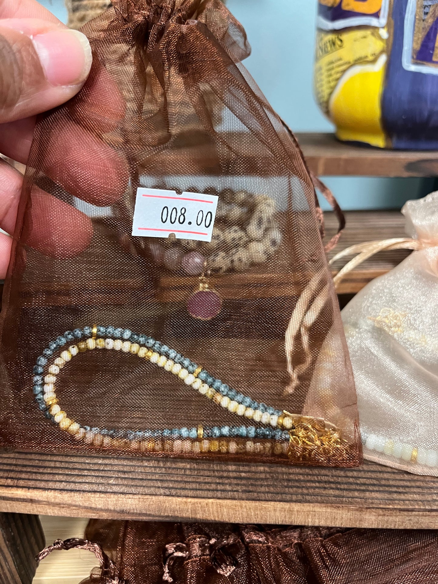 set of 2 blue and yellow gold chain bracelets