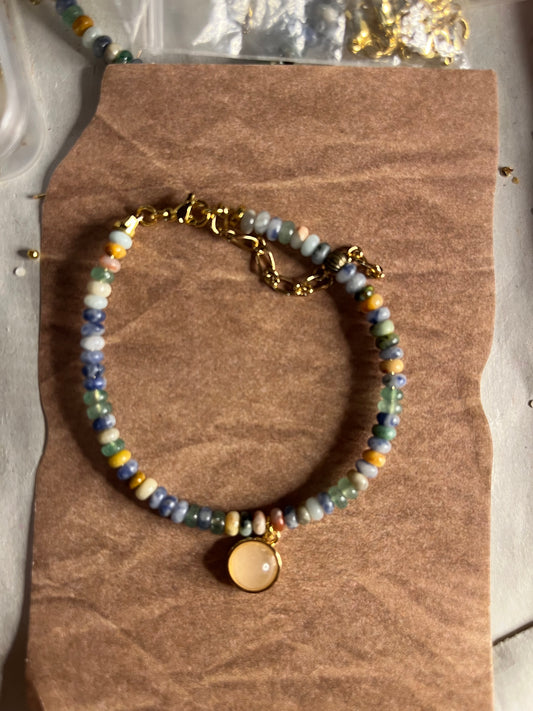 Teannscorner- Multicolored Stone Gold and Beige Charm Bracelet $13