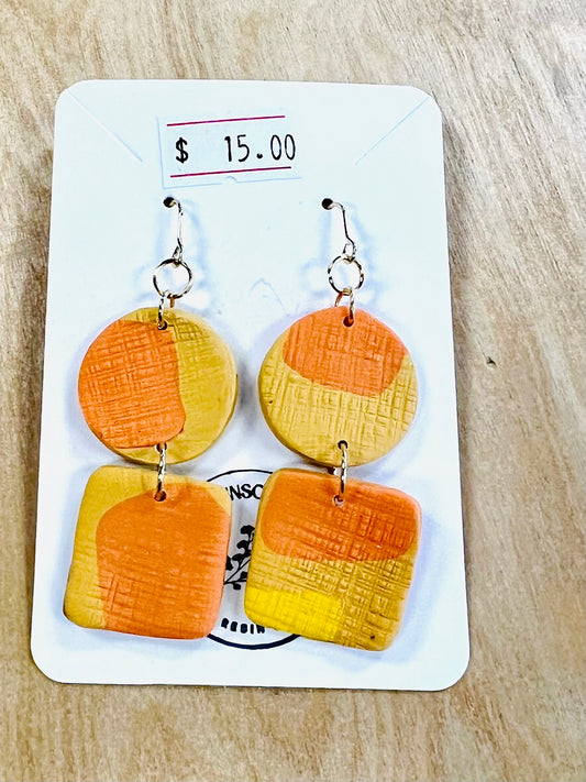 Teannscorner- Linen Square and Circle Orange Polymer Clay
