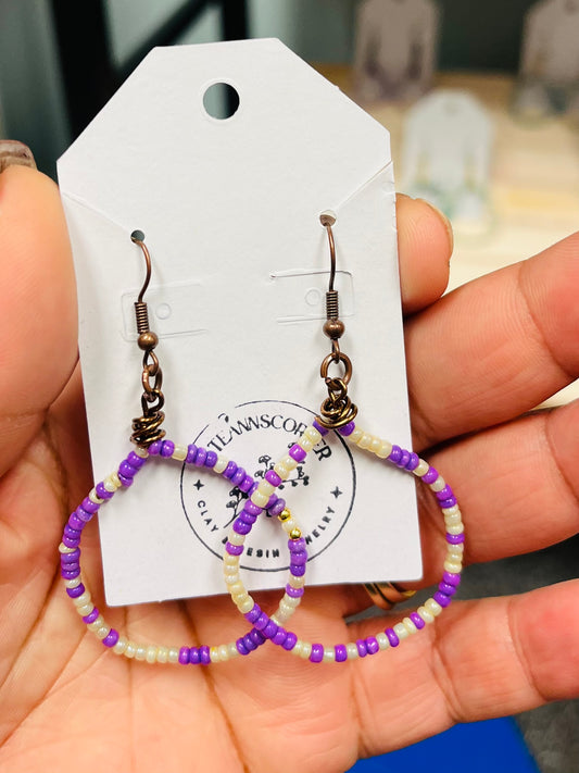 Teannscorner- bronze purple and yellow beaded hoops