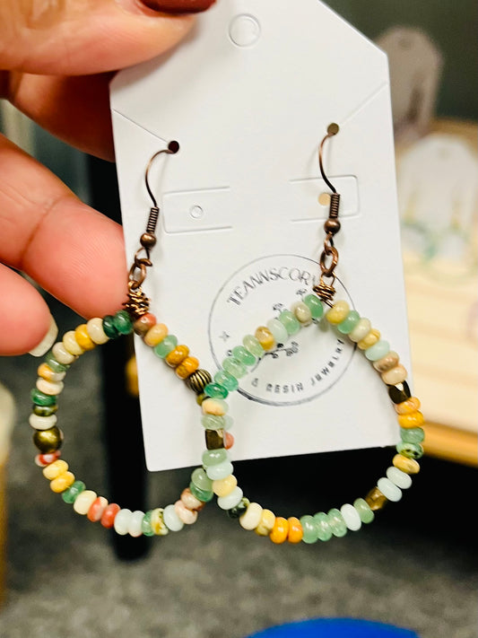 Teannscorner- bronze mulitcolor greeen brown gold beaded hoops