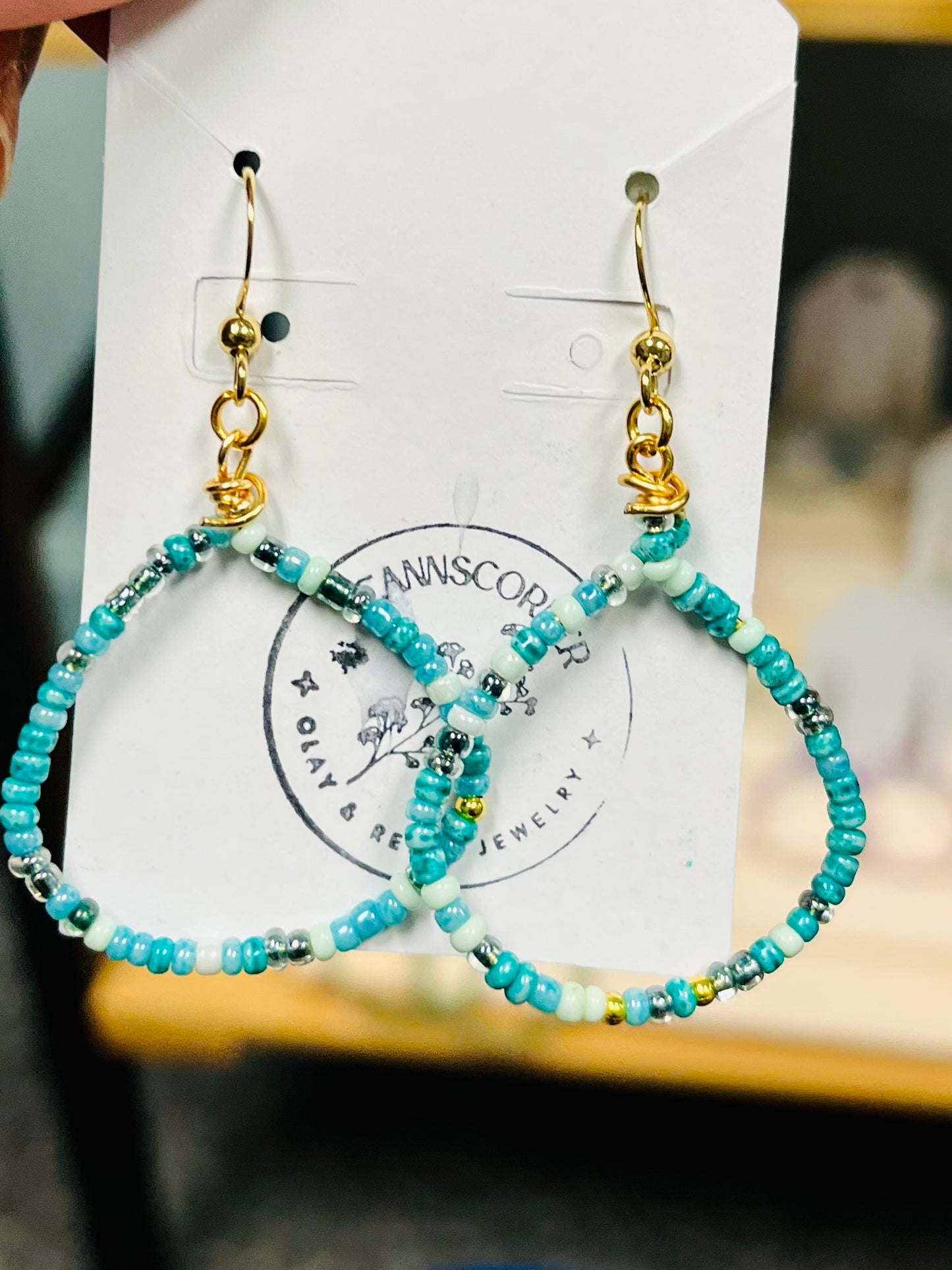 Teannscorner- blue and gold beaded hoops