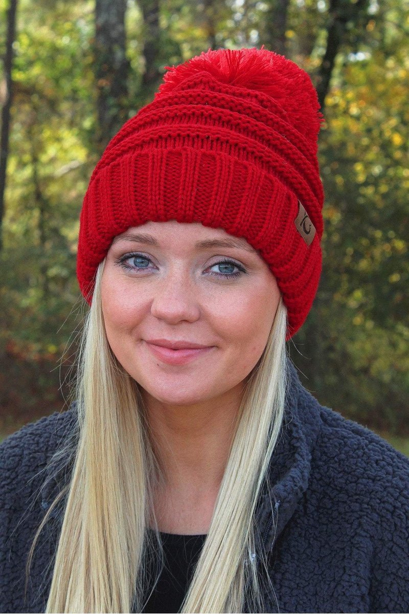 SNOWBALL FIGHT POM POM BEANIE, RED