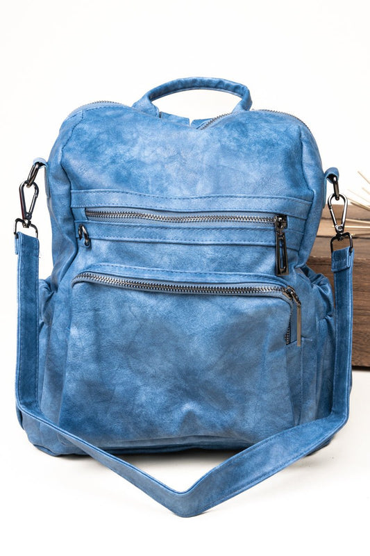 THE BEST DAY BLUE FAUX LEATHER BACKPACK TOTE