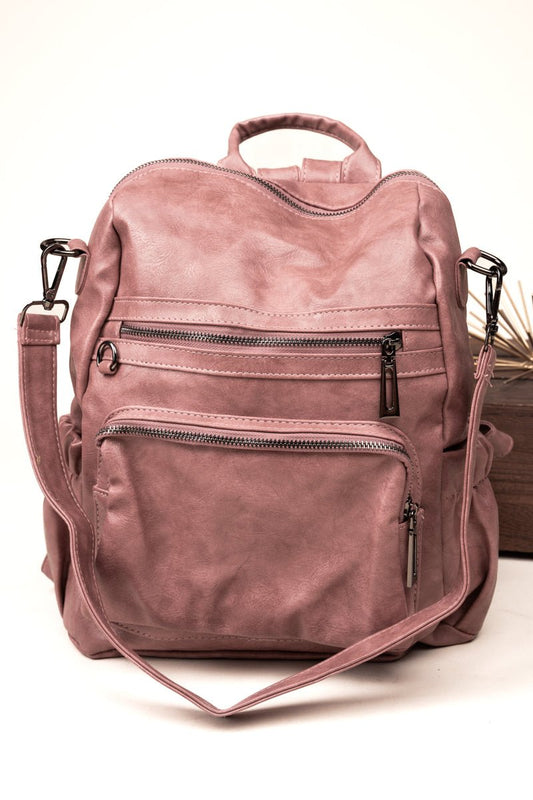 THE BEST DAY MAUVE PINK FAUX LEATHER BACKPACK TOTE