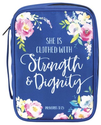 She is Clothed With Strength and Dignity Bible Cover, Blue, X-Large