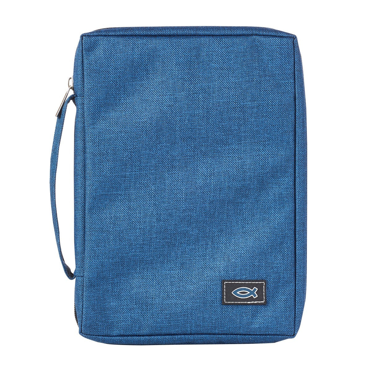 Blue Poly-canvas Bible Cover with Ichthus Fish Badge Large