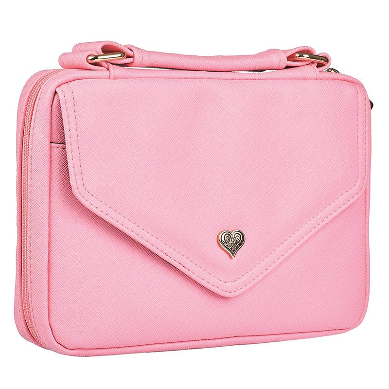 Leather-look Bible Cover with Handle, Heart Badge, Pink, Large