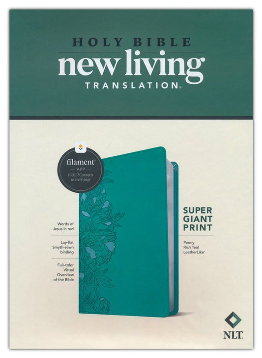 NLT Super Giant Print Bible, Filament Enabled Edition (Red Letter, LeatherLike, Peony Rich Teal)