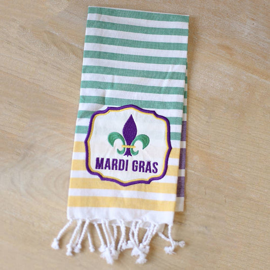 The Royal Standard - Fleur Stripe Hand Towel   Purple/Green/Yellow   20x28