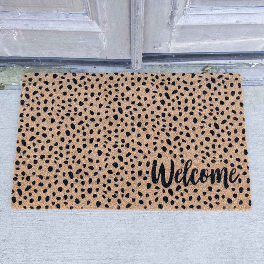 The Royal Standard - Welcome Cheetah Coir Doormat    Natural/Black   30x18