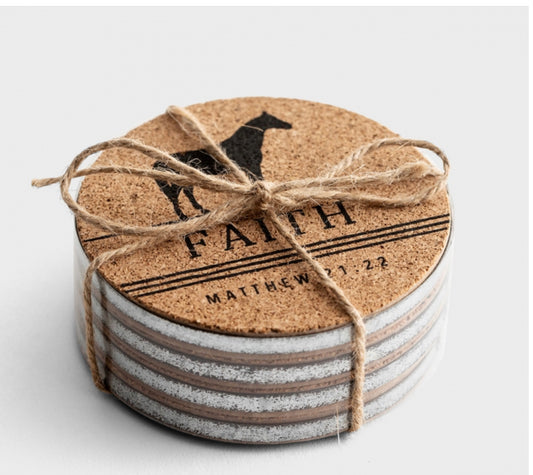 Farm Faith - Cork & Metal Coasters, Set of 4
